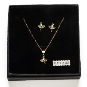 Conjunto en Plata de Ley y Circonitas Negras Bailarina Baño Oro