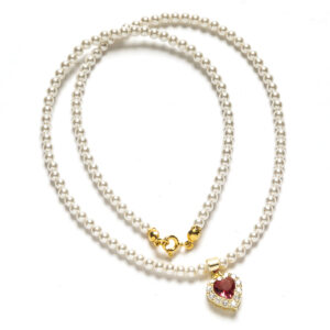 Collar en Plata de Ley y Baño Oro con Perlas 3mm Corazon