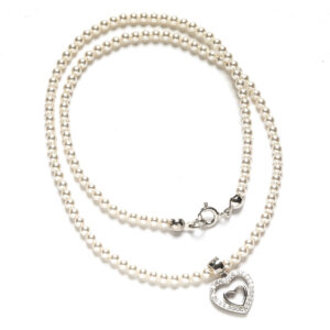 Collar en Plata de Ley Rodiada Circonitas y Perlas 3mm Corazon