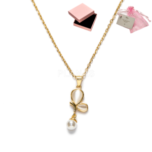 Collar en Plata de Ley y Baño Oro Nacar y Perla Shell Mariposa